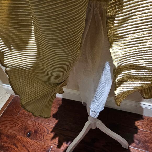 Mable Gold One Shoulder Pleated Mini Dress S Metallic Holiday Party NYE Bow - Picture 10 of 13